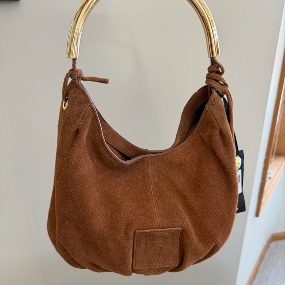 Haute Hippie Handbags - Haute Hippie Tan Suede Hobo Bag with Gold Details